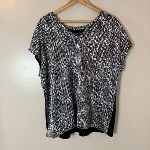 Lane Bryant Crosshatch Top Black White Short Sleeve Blouse Sz 18/20